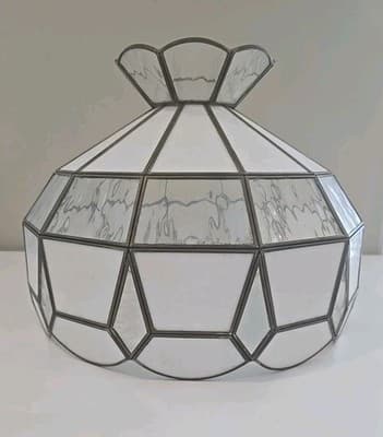 Vintage Tiffany Style Stained Glass White Slag Glass Clear Ceiling Hanging Lamp
