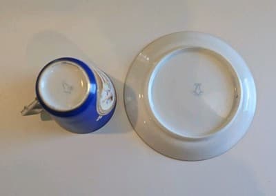 Antique French Painted Portrait Sevres Demitasse Cup Saucer Blue Portrait Cherub - Thumbnail 7
