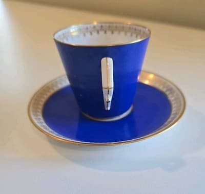 Antique French Painted Portrait Sevres Demitasse Cup Saucer Blue Portrait Cherub - Thumbnail 5