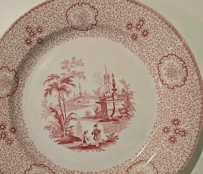 Antique Wedgwood Singanese Red Transferware Plate c. 1847 - Thumbnail 2