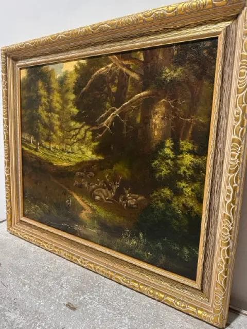 Original Meadow & Fauna Oil Painting in Gold Frame - Thumbnail 2