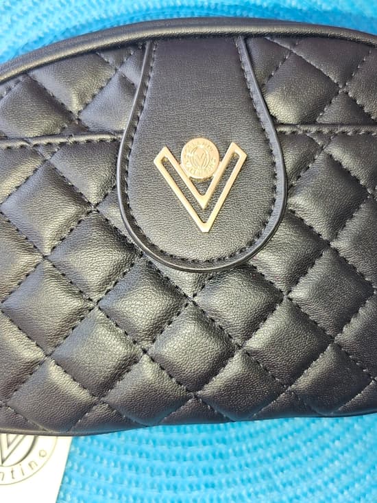 Valentino Quilted Black Crossbody Bag with Gold V Logo - Thumbnail 6