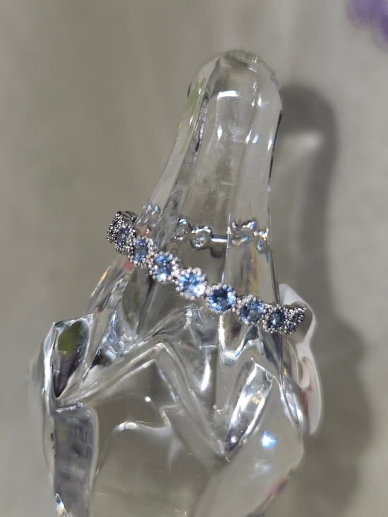 Silver Blue Tanzanite Style Halo Band Ring - Women Jewelry - Thumbnail 3