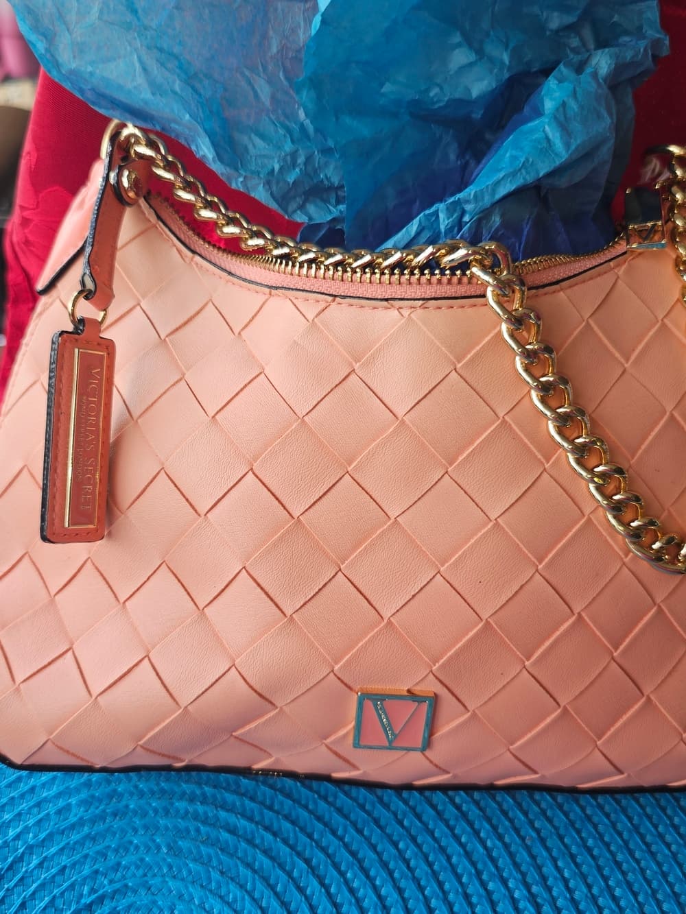 Victoria's Secret Peach Woven Chain-Handle Shoulder Bag - Thumbnail 5
