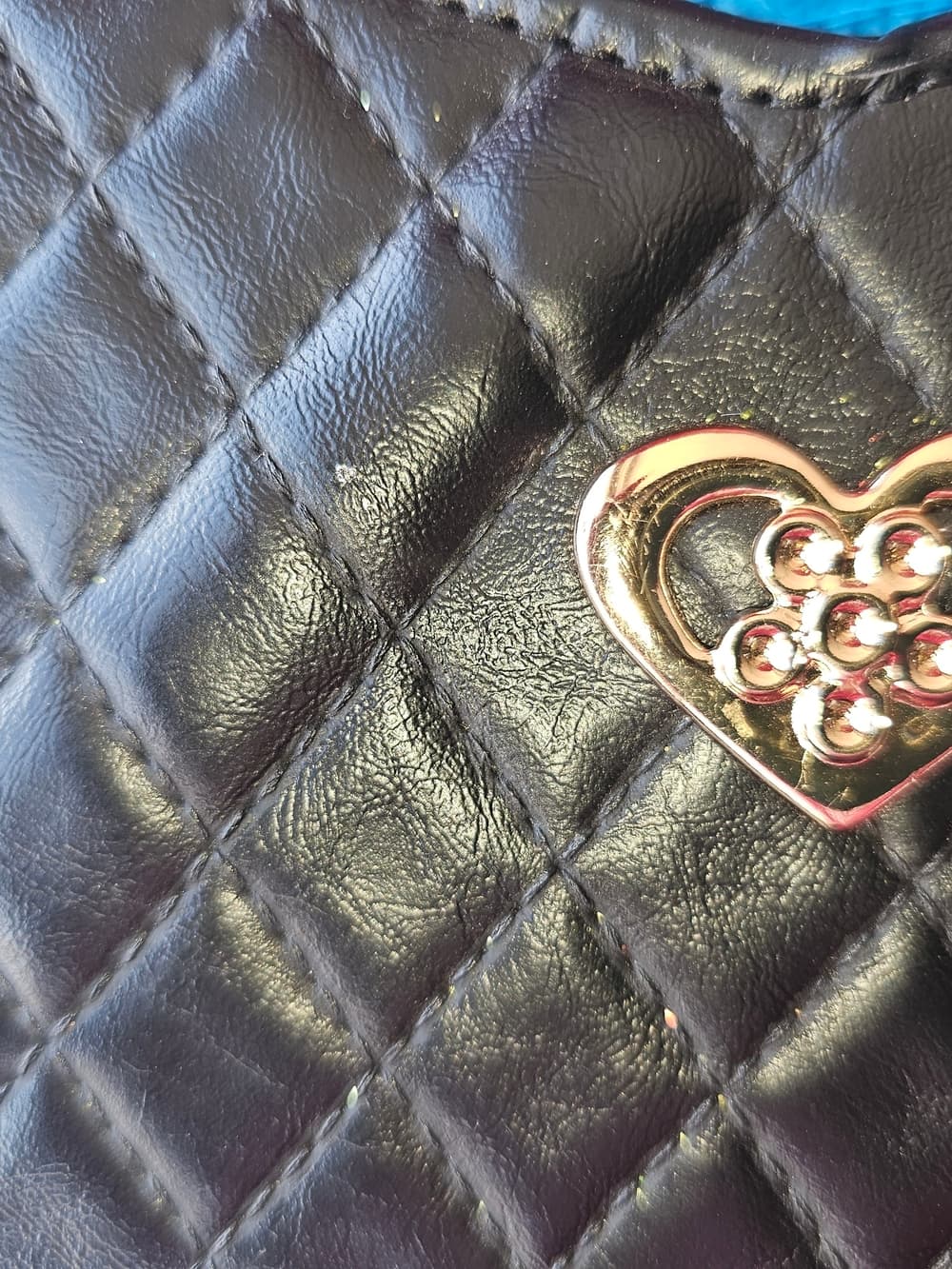 Quilted Heart-Shaped Shoulder Bag in Black with Heart-Accent Strap - Thumbnail 2