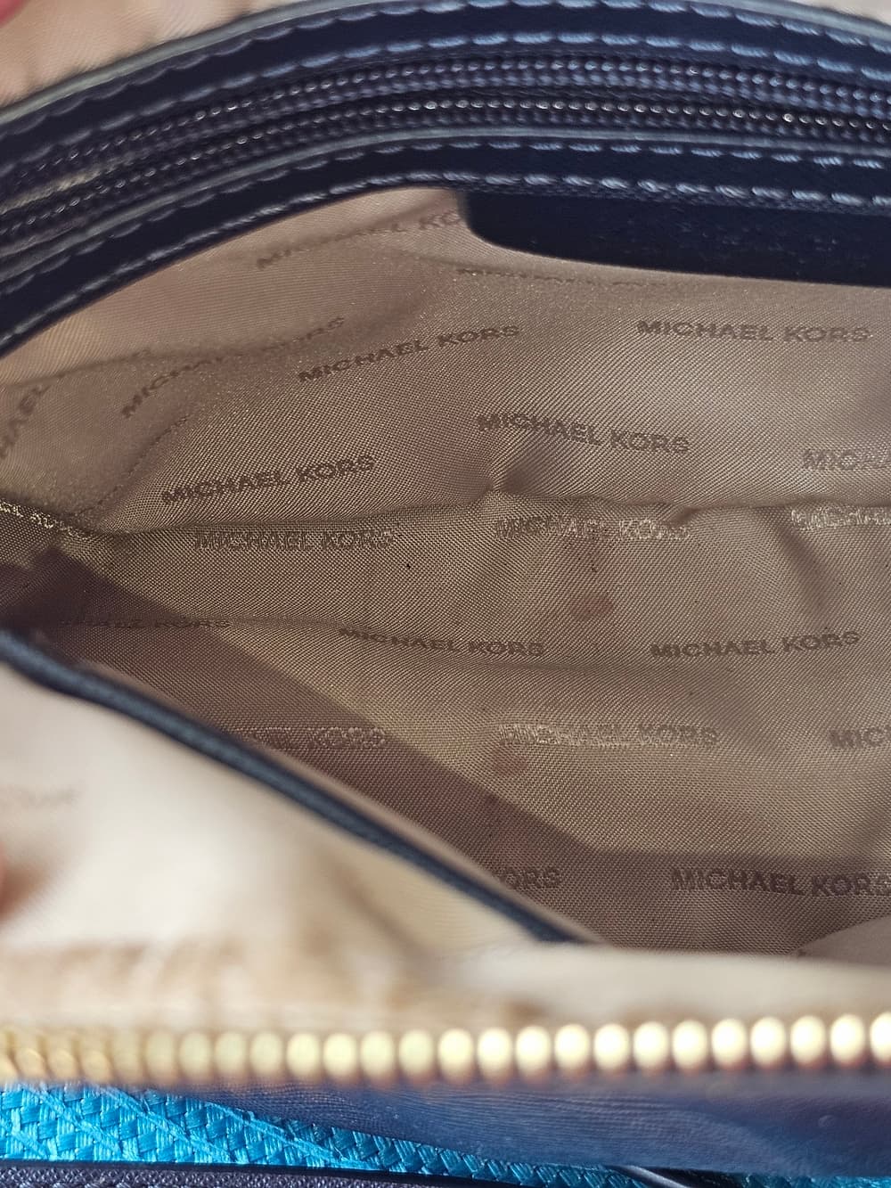 Michael Kors Navy Blue Crossbody Wallet - Gold Logo - Thumbnail 2