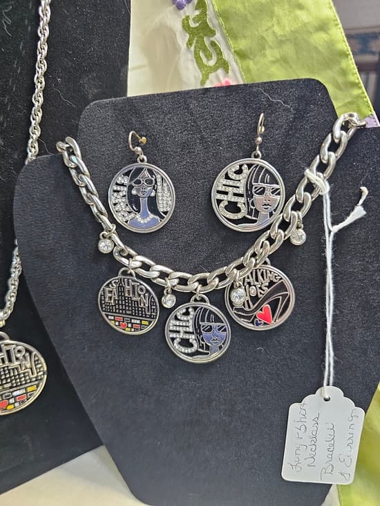 Brighton Fashionista 4 pc Silver-Tone Charm Necklace & Earrings with Red Accent - Thumbnail 6