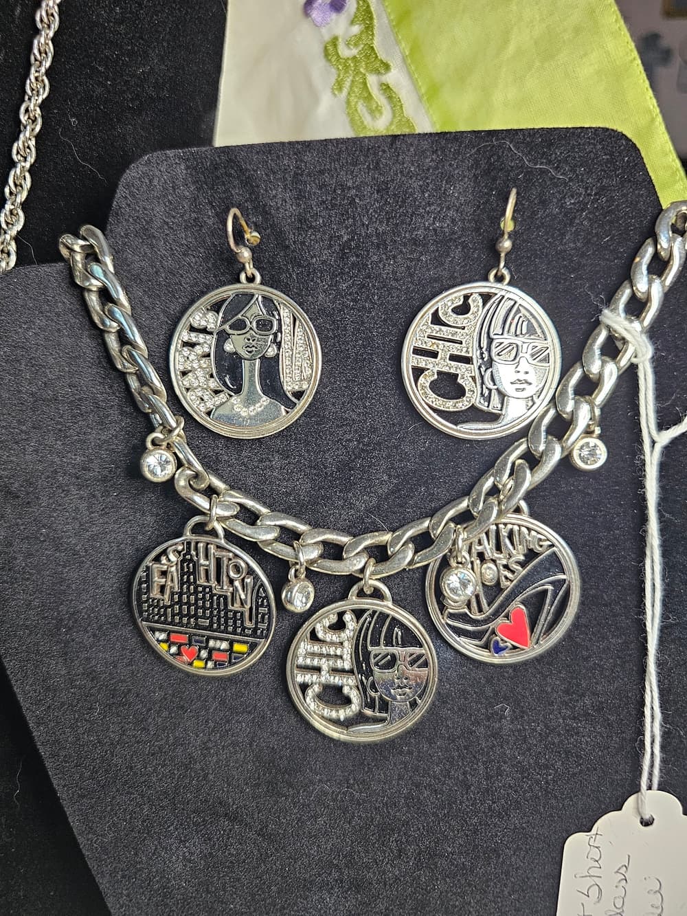 Brighton Fashionista 4 pc Silver-Tone Charm Necklace & Earrings with Red Accent - Thumbnail 2