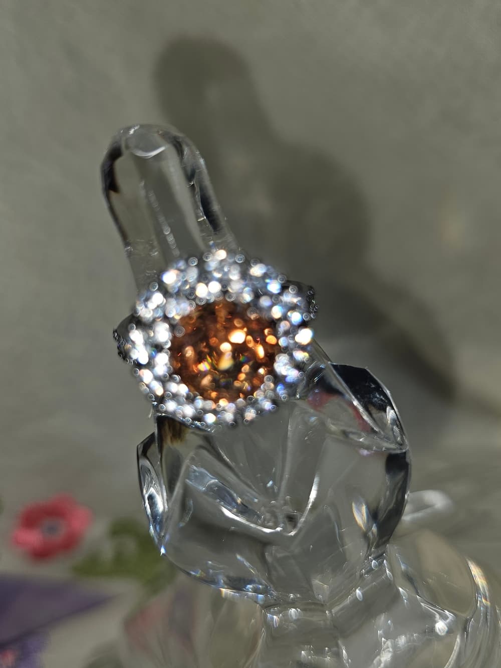 bp Silver Ring with Radiant Amber Center and Halo - Thumbnail 3