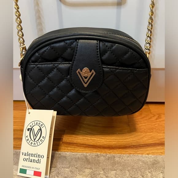 Valentino Orlandi Black Quilted Crossbody Bag with Gold Chain - Thumbnail 8