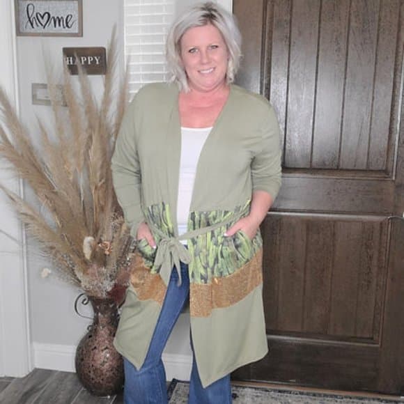 Green & Gold Sequin Cardigan - Thumbnail 2