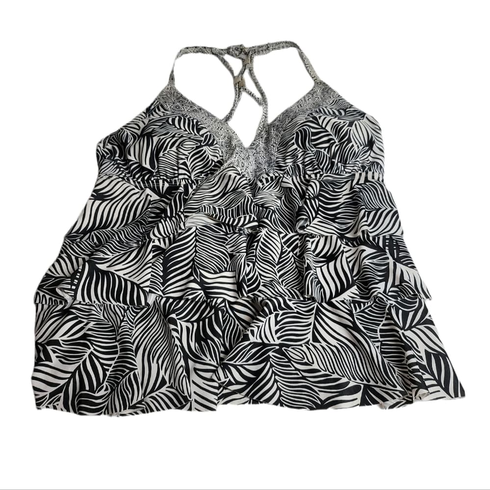 Catalina Black & White Zebra Print Ruffled Tankini Top Padded Cups Size XL - Thumbnail 2