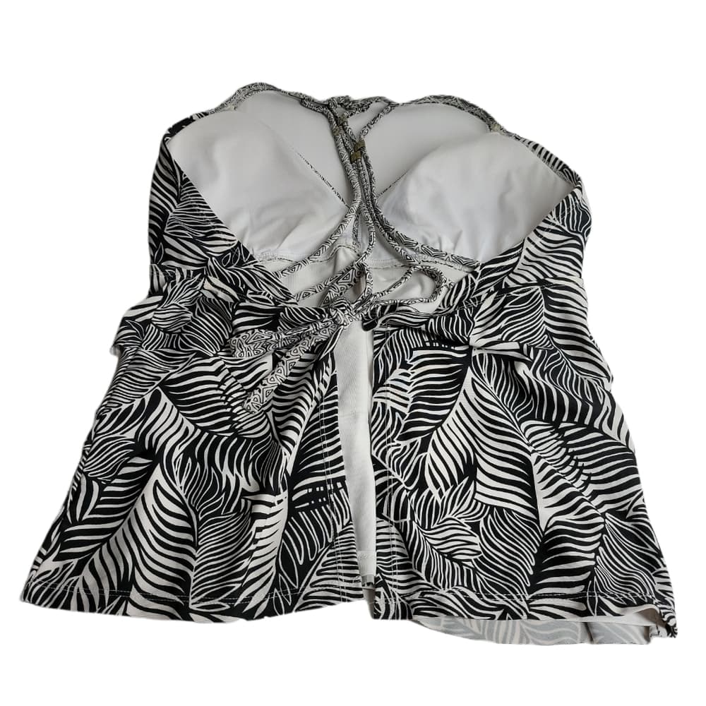 Catalina Black & White Zebra Print Ruffled Tankini Top Padded Cups Size XL - Thumbnail 3
