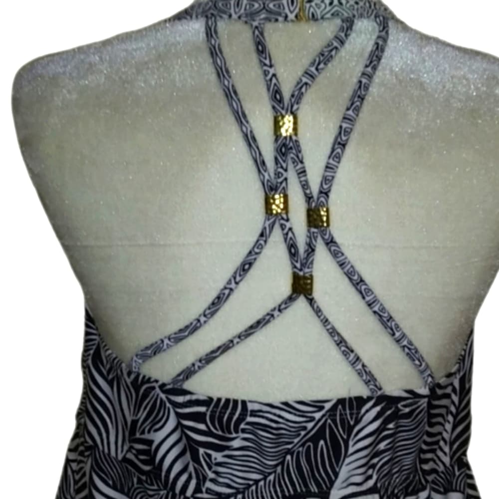 Catalina Black & White Zebra Print Ruffled Tankini Top Padded Cups Size XL - Thumbnail 5
