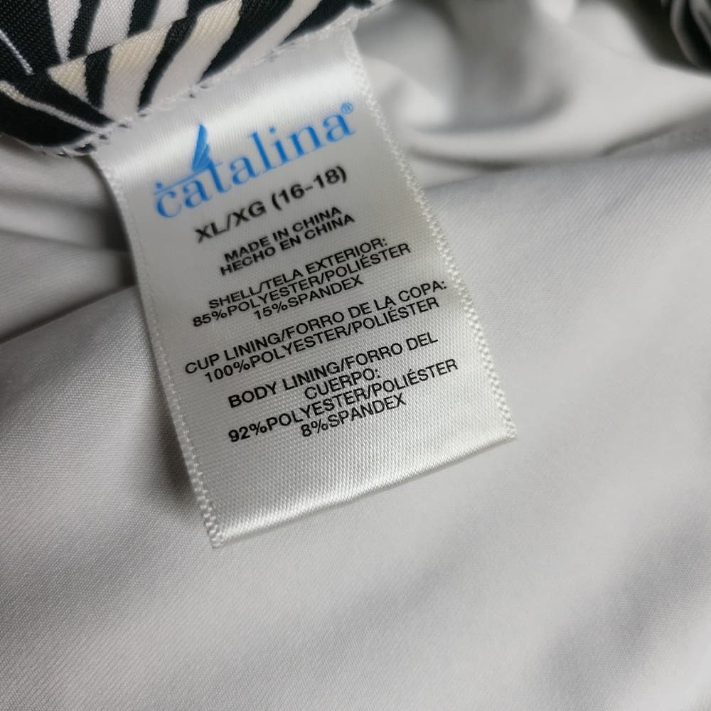 Catalina Black & White Zebra Print Ruffled Tankini Top Padded Cups Size XL - Thumbnail 6