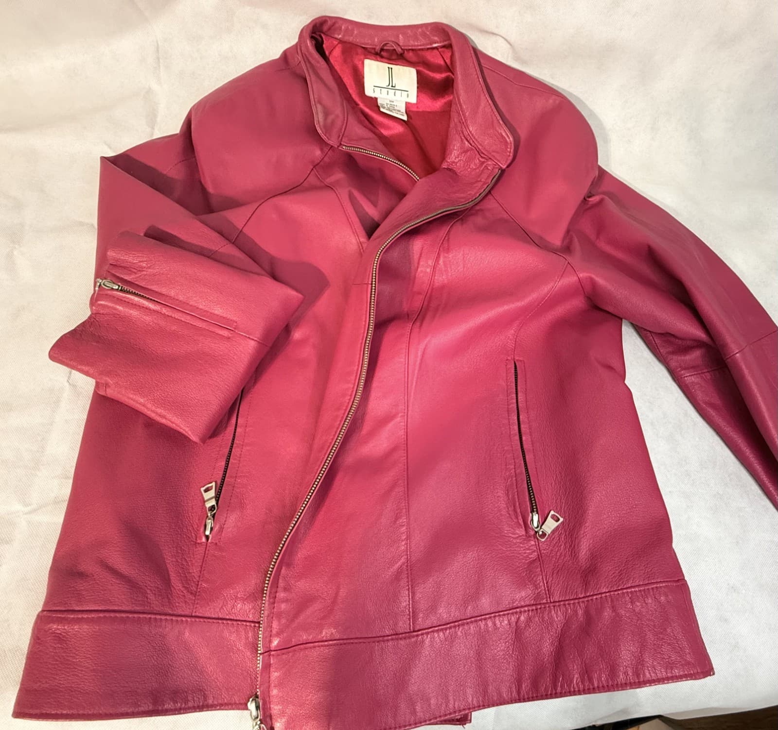 JL Studio Genuine Hot Pink Moto Leather Jacket Vintage SZ 20 W Plus - Thumbnail 5
