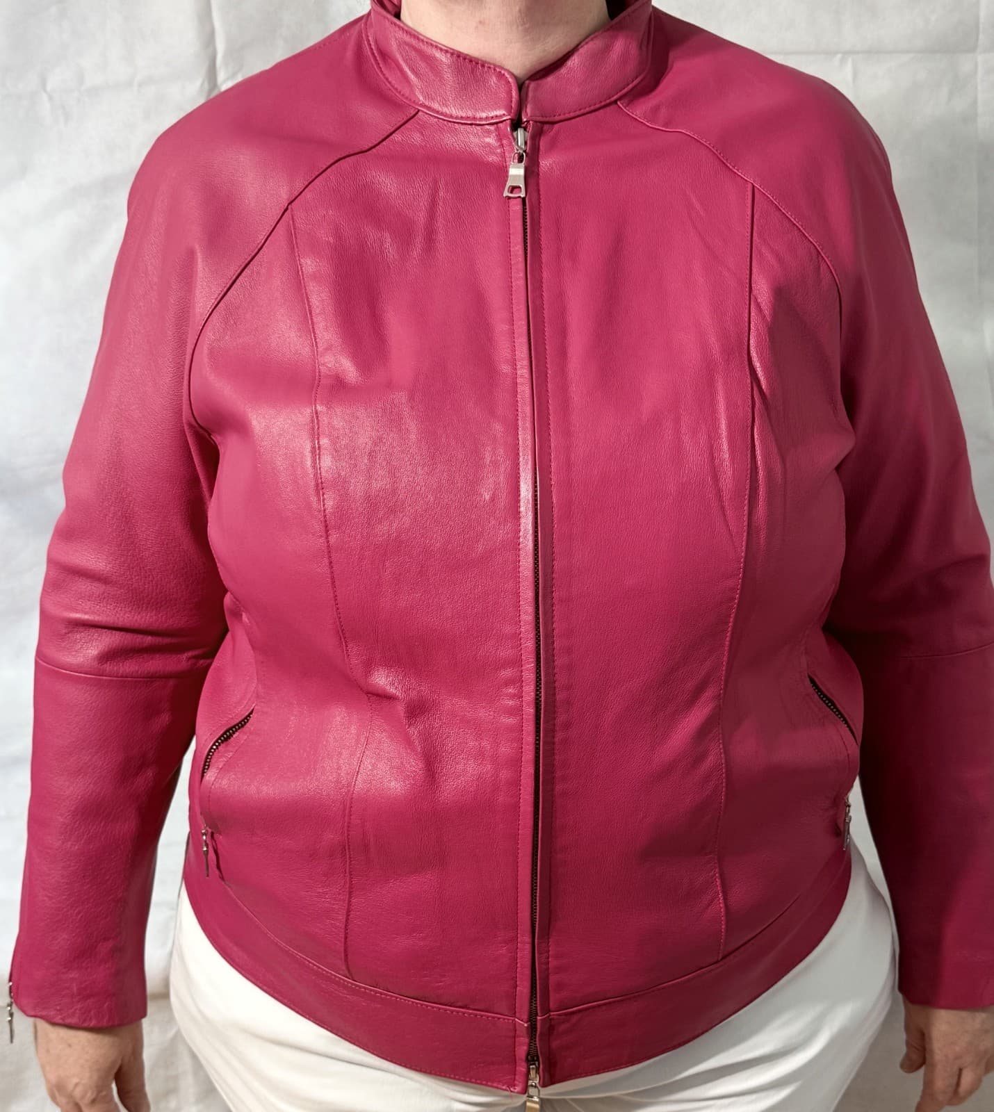 JL Studio Genuine Hot Pink Moto Leather Jacket Vintage SZ 20 W Plus