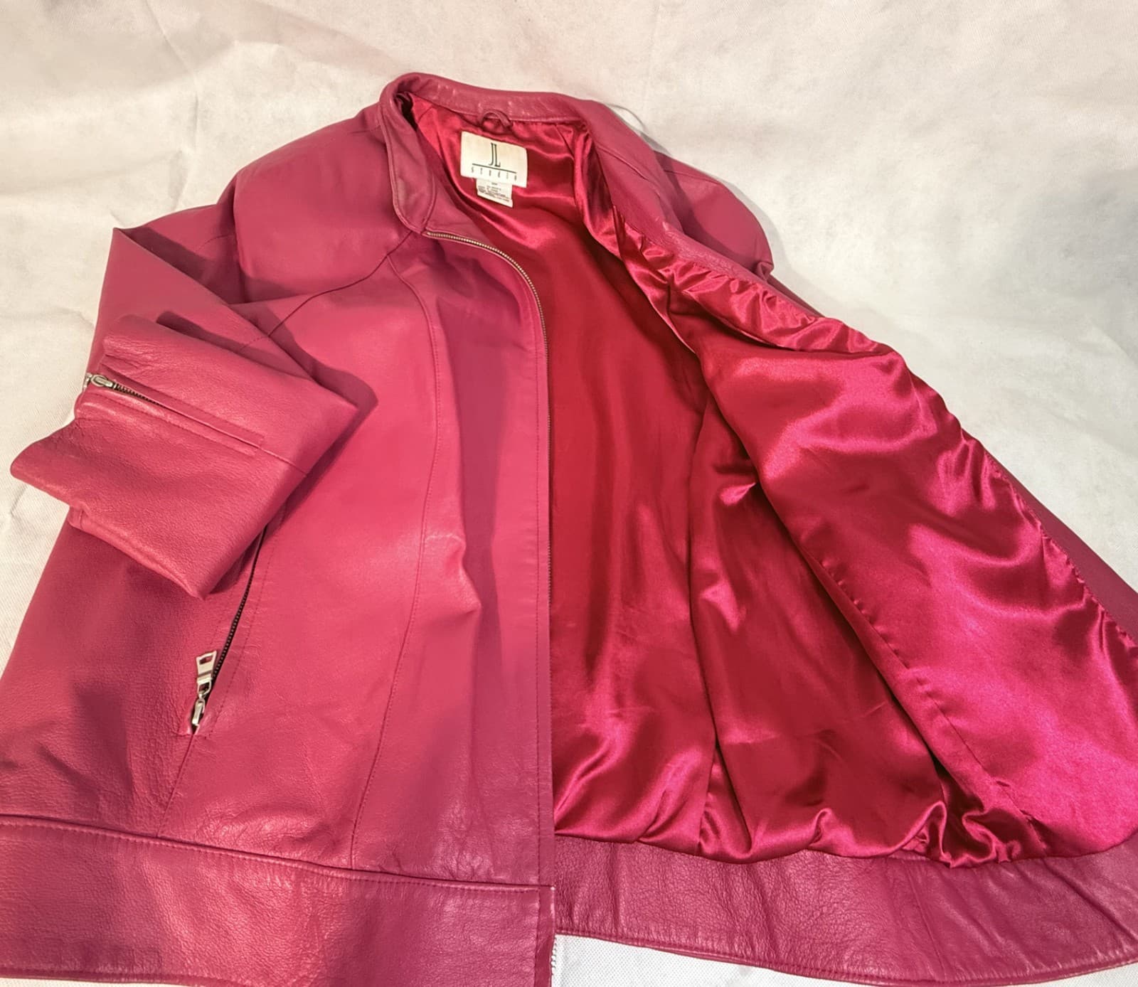 JL Studio Genuine Hot Pink Moto Leather Jacket Vintage SZ 20 W Plus - Thumbnail 4