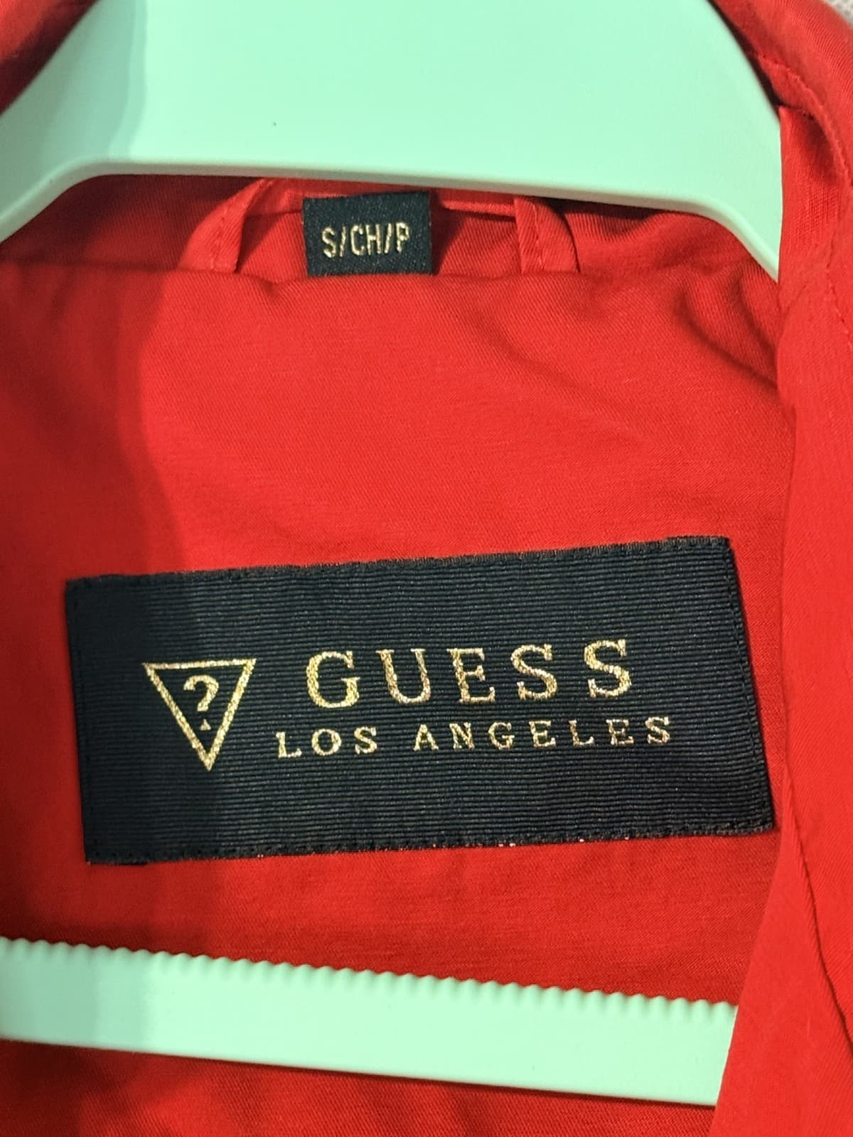 Guess Red Double Breasted Trench Coat Women's S Belted Floral Lining Jacket - Thumbnail 2