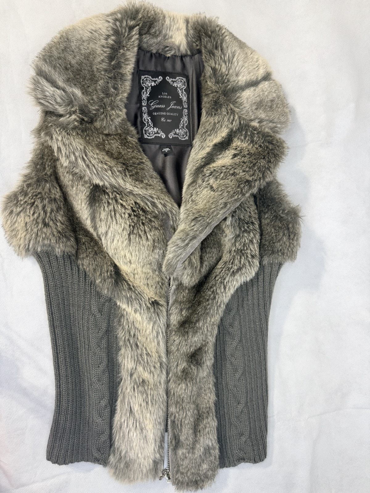 GUESS JEANS FAUX FUR AND KNIT VEST M