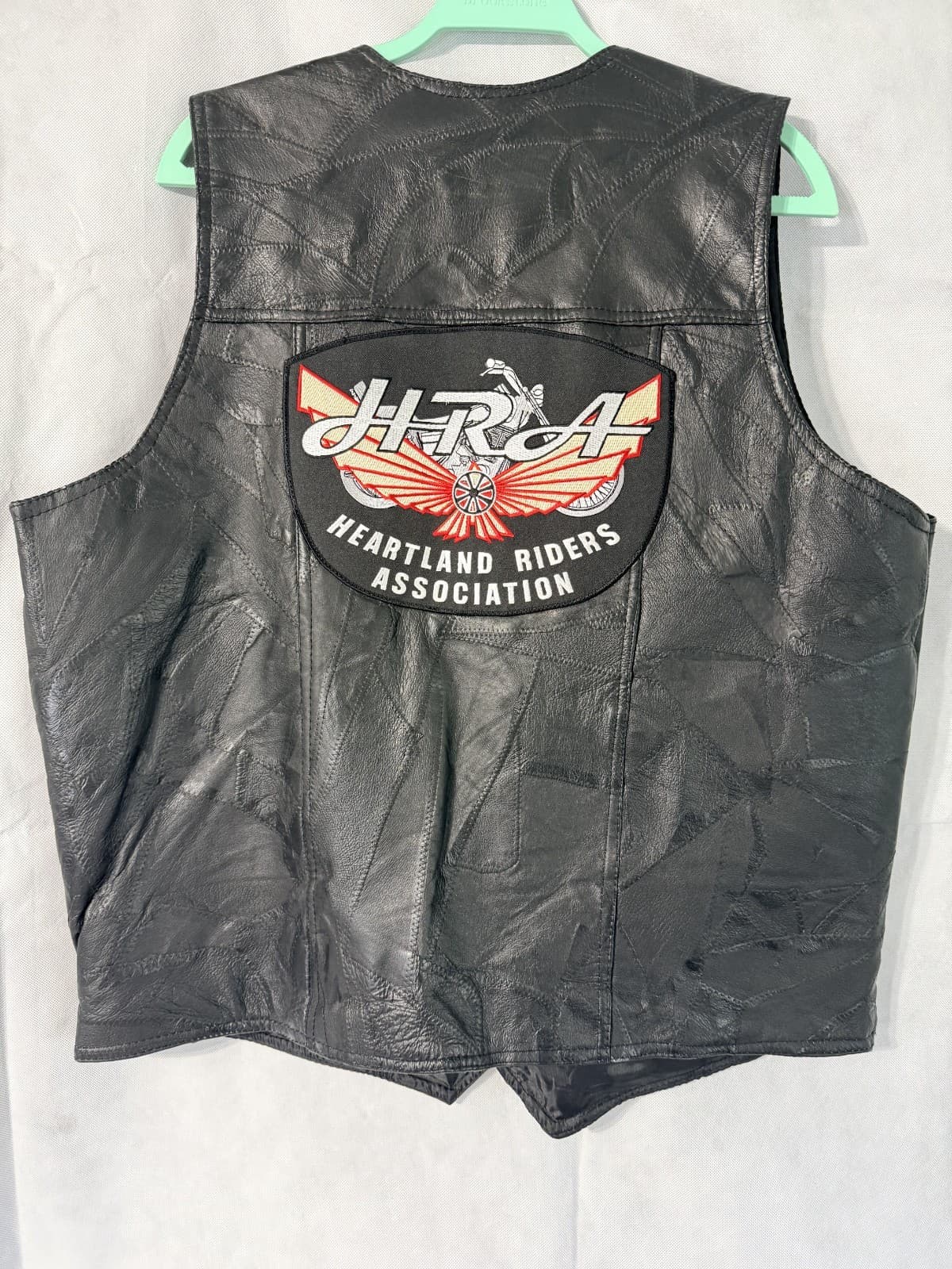 Genuine Leather Biker Vest with Heartland Riders Association Patch 2XL - Thumbnail 3