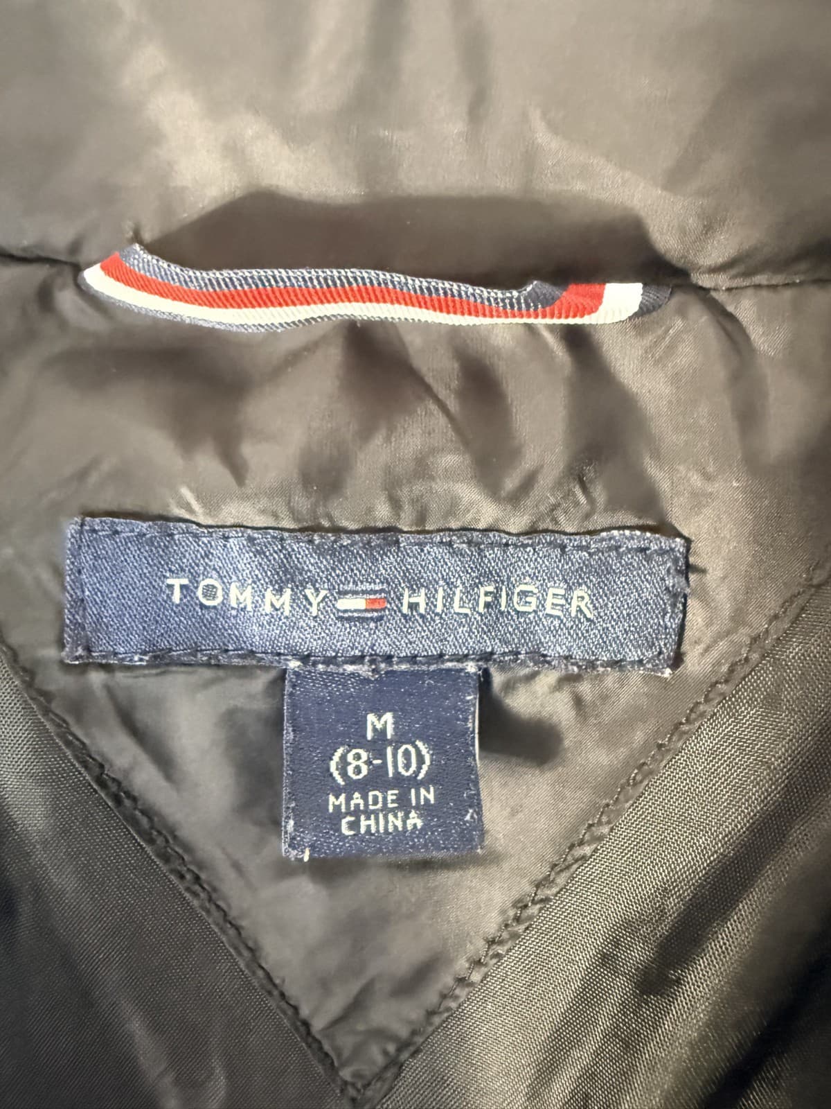 Tommy Hilfiger Puffer Jacket Boys M (8-10) Black Lined Logo Hooded Full Zip - Thumbnail 3