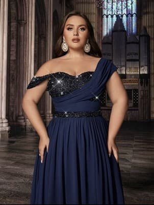 Navy Blue Women’s Evening Gown Shien Sz. 20 - Thumbnail 3