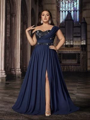 Navy Blue Women’s Evening Gown Shien Sz. 20 - Thumbnail 4