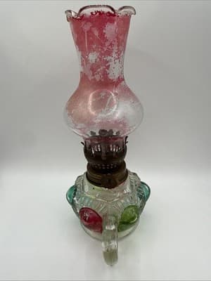 Vintage 7” Tall Oil Lamp Hand Made In Working Condition - Thumbnail 4
