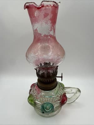 Vintage 7” Tall Oil Lamp Hand Made In Working Condition - Thumbnail 3