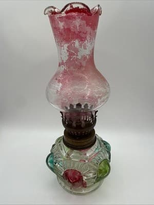 Vintage 7” Tall Oil Lamp Hand Made In Working Condition - Thumbnail 2