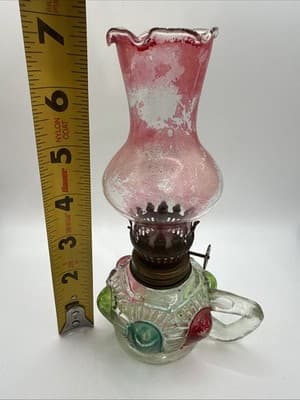 Vintage 7” Tall Oil Lamp Hand Made In Working Condition - Thumbnail 5