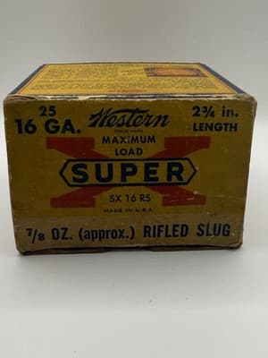 Western Super X Vintage 16 GA Rifle Slug Ammo Box - Thumbnail 2