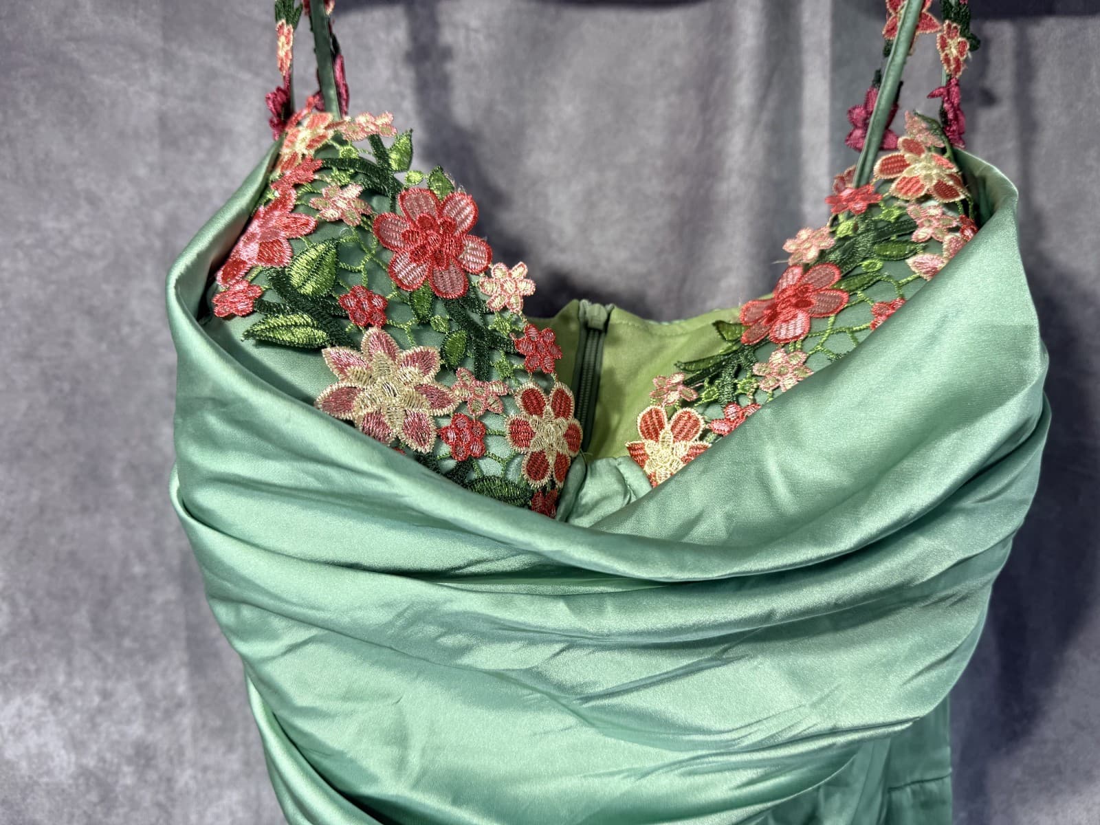 Shien Belle Plus Size Elegant Formal Dress with Mint Green Floral Off Shoulder - Thumbnail 2