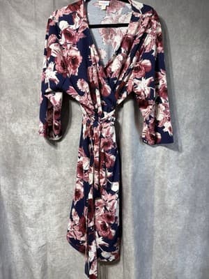 LulaRoe Michelle Wrap Dress Navy & Burgundy Floral Women’s 3XL - Thumbnail 2