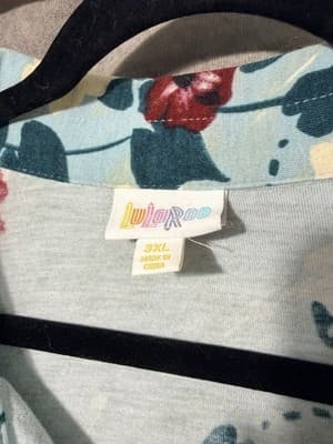 LuLaRoe Ellie Button Up Dress With Belt Blue Floral Women’s 3XL - Thumbnail 3