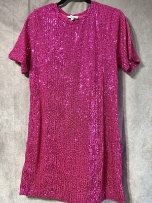 Petal Dew Sequined Knee Length Hot Pink Dress Women’s M - Thumbnail 6