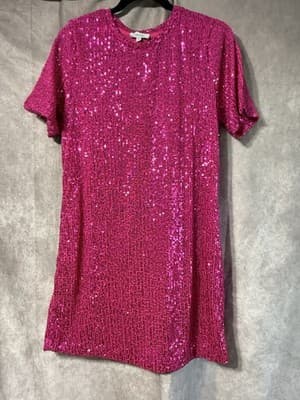 Petal Dew Sequined Knee Length Hot Pink Dress Women’s M - Thumbnail 2