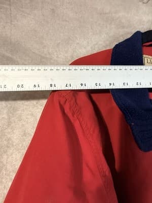 Vintage 90s L.L. Bean Red Bomber Jacket with Navy Fleece Collar Mens L - Thumbnail 4