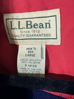 Vintage 90s L.L. Bean Red Bomber Jacket with Navy Fleece Collar Mens L - Thumbnail 8