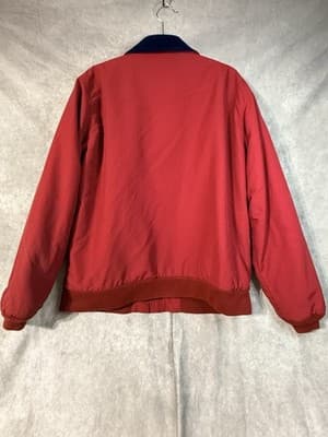 Vintage 90s L.L. Bean Red Bomber Jacket with Navy Fleece Collar Mens L - Thumbnail 2