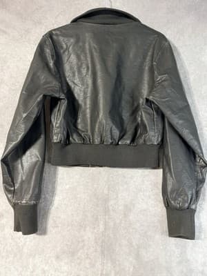 Ci Sono By Cavalini Dark Brown Crop Distressed Bomber Jacket Medium - Thumbnail 2