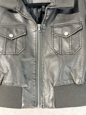 Ci Sono By Cavalini Dark Brown Crop Distressed Bomber Jacket Medium - Thumbnail 4