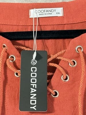 NWT Coofandy Rust Colored Sleeveless Tie front Men's Shirt XXL - Thumbnail 3