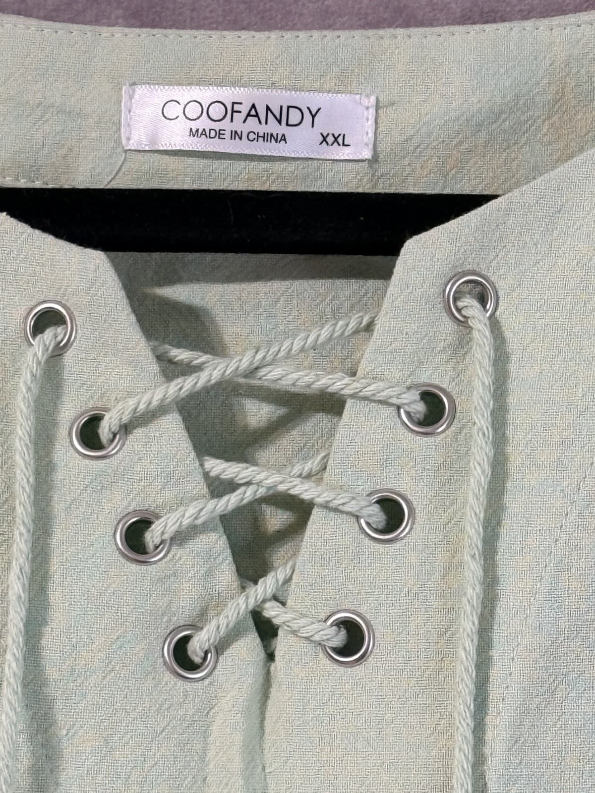 NW/oT Coofandy Green Colored Sleeveless Tie front Men's Shirt XXL - Thumbnail 2