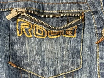 Rocka Wear Women’s Size Large Jean Jacket Button Up Zip Sleeve Zip Pockets - Thumbnail 8