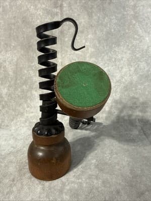 Set of 2 Vintage Courting Twist Candlestick holders Wood And Iron - Thumbnail 2