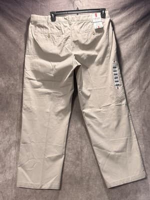 NWT IZOD Saltwater Chino Pants Stone Khaki Flat Front Relaxed Fit 38x30 MSRP $58 - Thumbnail 2