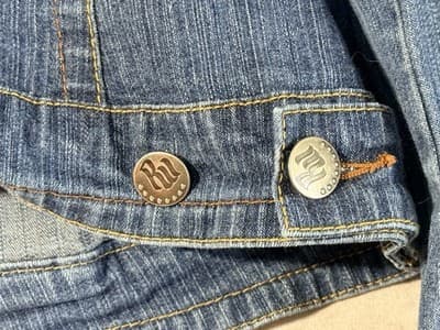 Rocka Wear Women’s Size Large Jean Jacket Button Up Zip Sleeve Zip Pockets - Thumbnail 11