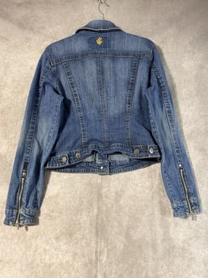 Rocka Wear Women’s Size Large Jean Jacket Button Up Zip Sleeve Zip Pockets - Thumbnail 12